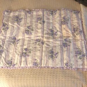 Pillow sham cotton quilted lavender white floral and stripe ruffle trim French